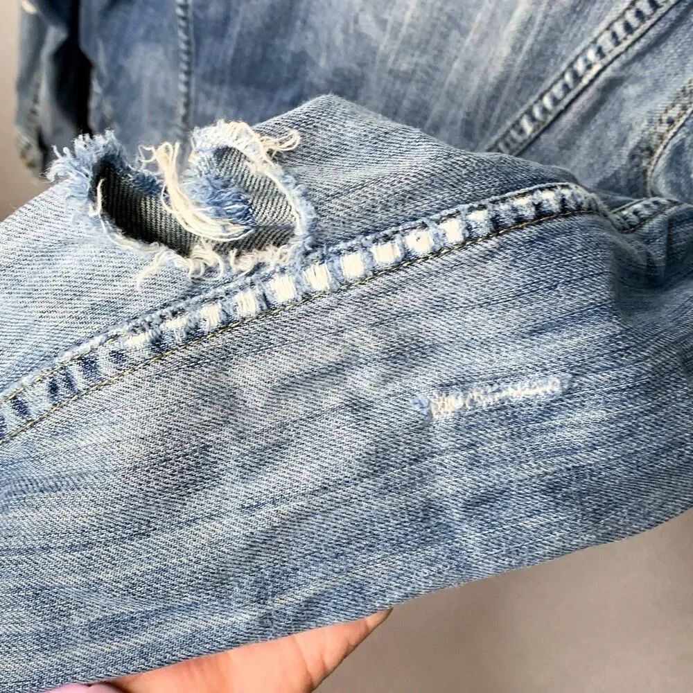 LOGG H&M Blue Faded Vintage Wash Distressed Denim Jacket Women Button Country - Picture 10 of 11